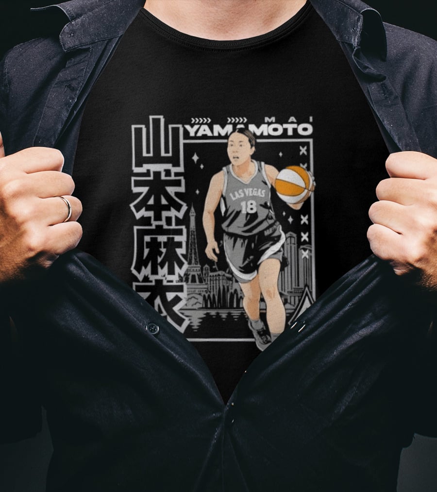 Las Vegas Aces Mai Yamamoto Anime Basketball City Skyline T-Shirt