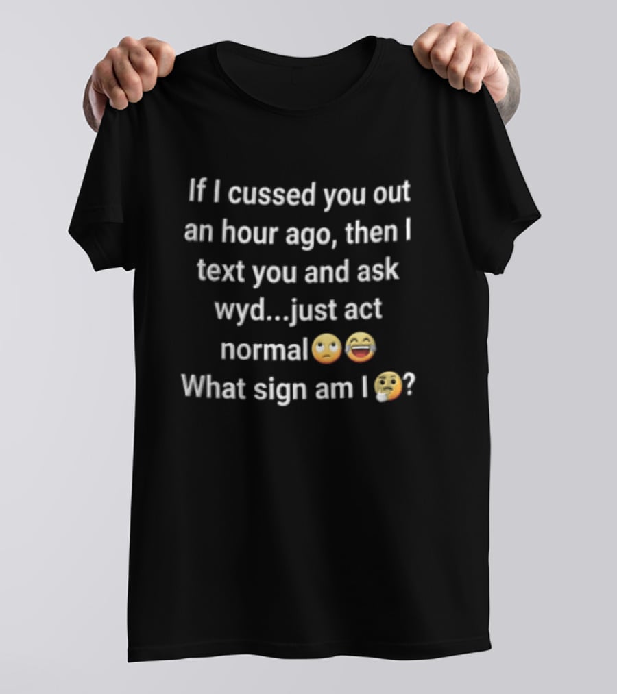 If I Cussed You Out An Hour Ago Then And Ask Wyd Just Act Normal What Sign Am Emojis T-Shirt