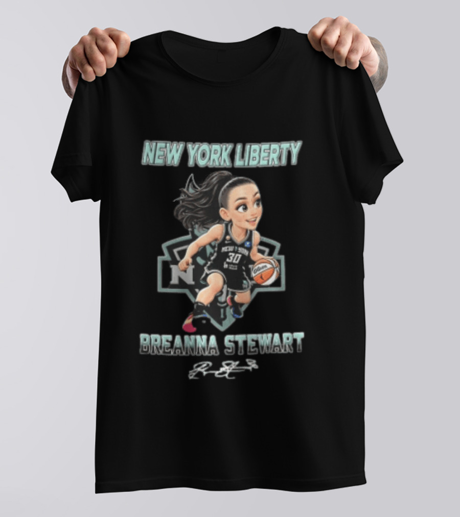 New York Liberty Breanna Stewart Cartoon Caricature Dribbling Basketball WNBA T-Shirt