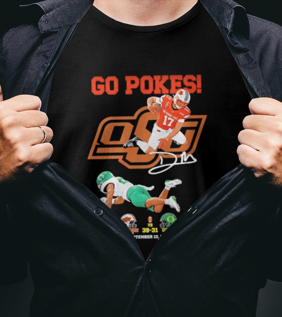 Oklahoma State Cowboys OSU Football Victory Over Oregon Ducks Go Pokes 2022 Game Score 39 31 T-Shirt