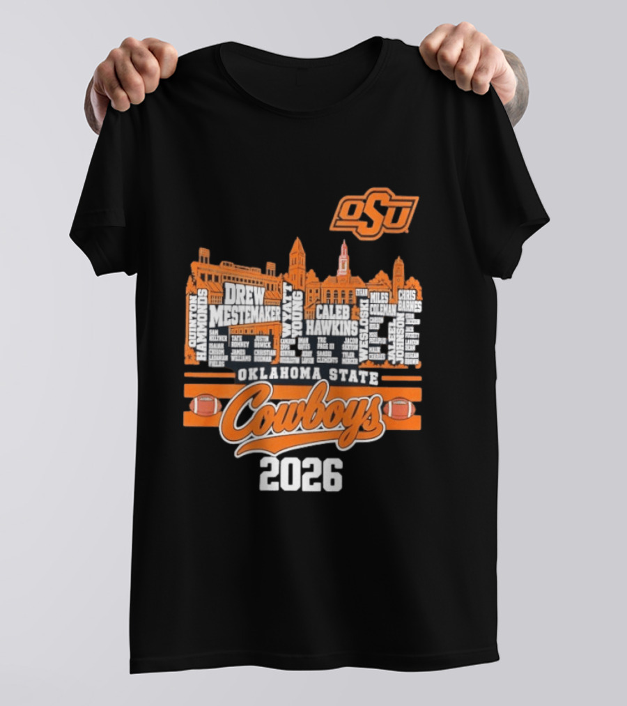Oklahoma State Cowboys 2026 Player Names Skyline OSU Football T-Shirt