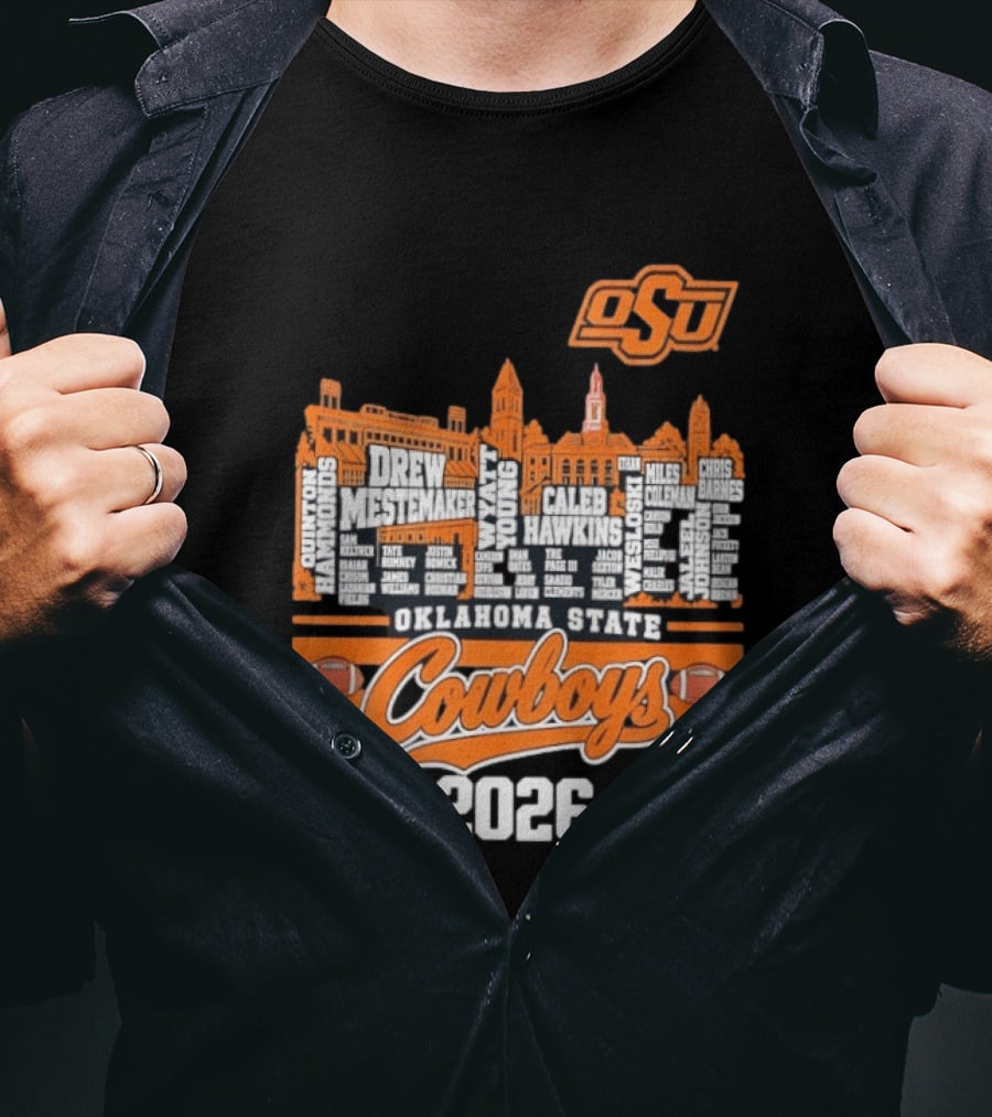 Oklahoma State Cowboys 2026 Player Names Skyline OSU Football T-Shirt