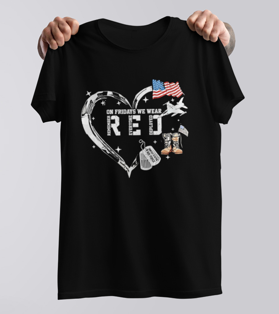 On Friday We Wear RED Remember Every Deployed USA Flag And Military Heart T-Shirt