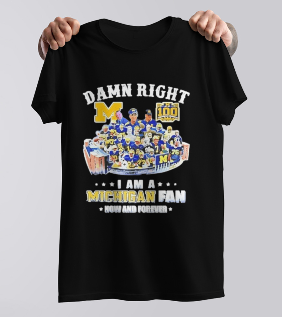 Damn Right Michigan Wolverines Football Player Stadium Collage I Am A Fan Now And Forever T-Shirt