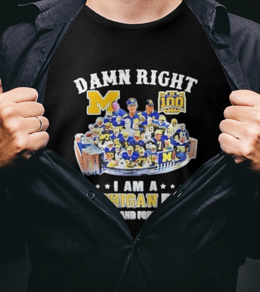 Damn Right Michigan Wolverines Football Player Stadium Collage I Am A Fan Now And Forever T-Shirt