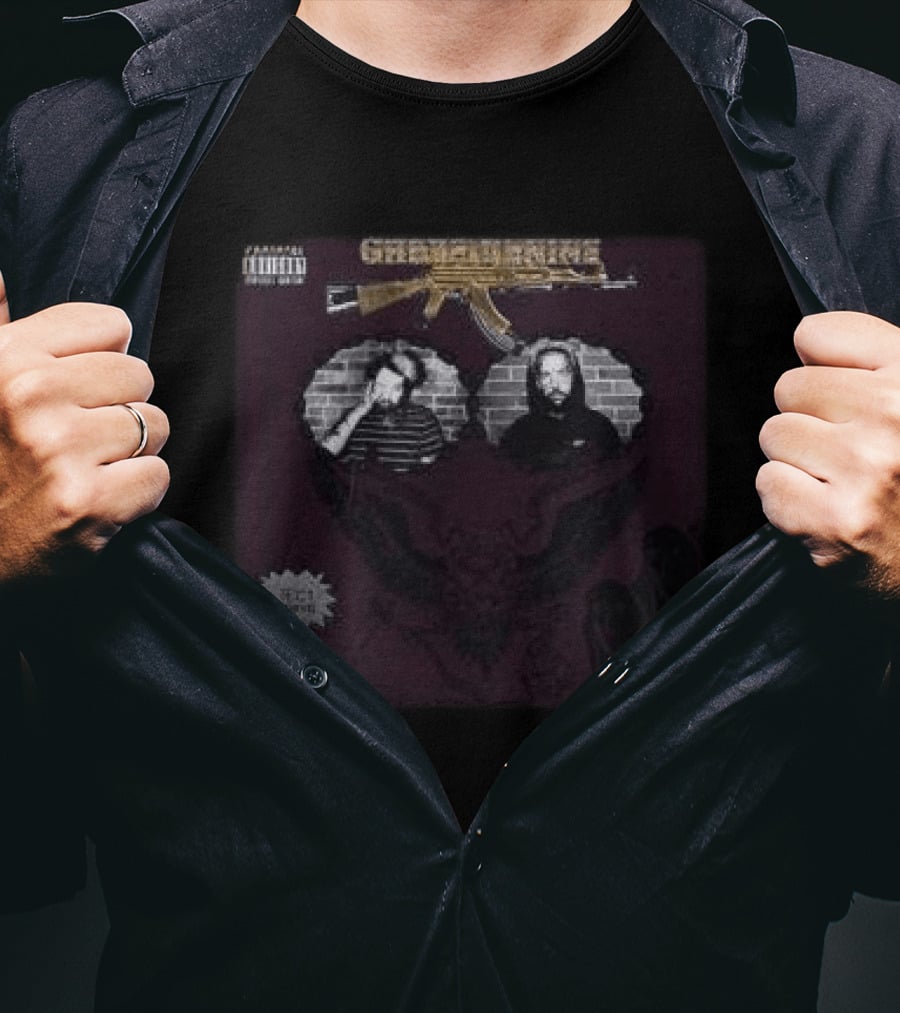 Suicideboy Store Stop Staring At The Shadows Album Cover G.R.E.Y.G.O.D.S Parental Advisory Explicit Content T-Shirt