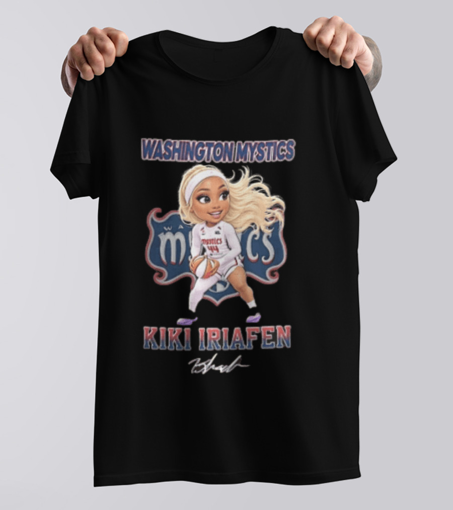 Washington Mystics Kiki Iriafen Cartoon Caricature Player Holding Basketball T-Shirt