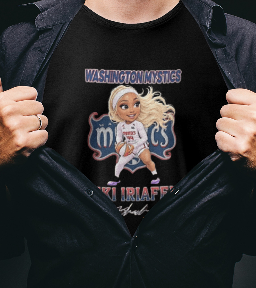 Washington Mystics Kiki Iriafen Cartoon Caricature Player Holding Basketball T-Shirt