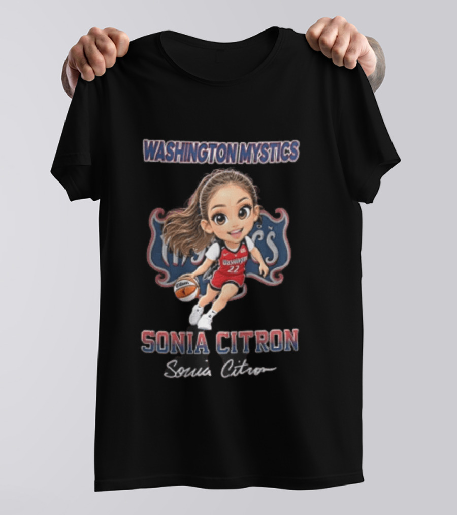 Washington Mystics WNBA Sonia Citron Cartoon Caricature Basketball Player Dribbling T-Shirt