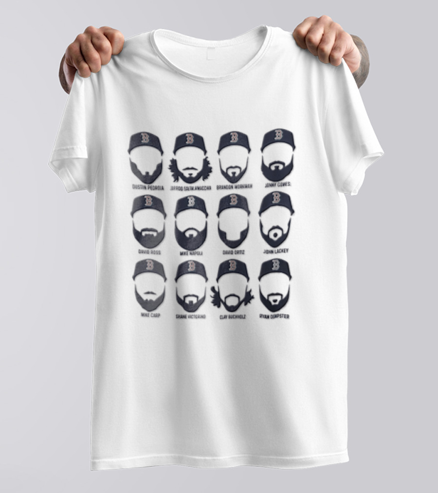Boston Red Sox MLB Dustin Pedroia Jarrod Saltalamacchia Bearded Player Roster T-Shirt