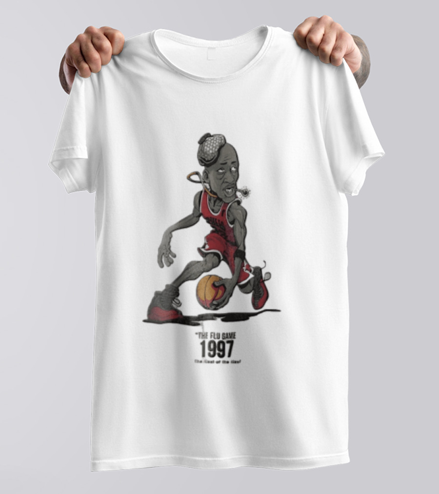 Chicago Bulls The Flu Game 1997 Illest Of Sick Jordan Caricature Dribbling Basketball T-Shirt