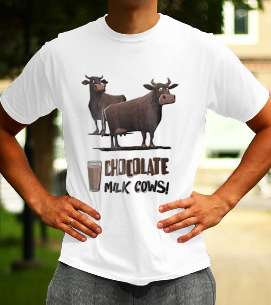 Brown Cartoon Cattle Chocolate Milk Cows Two Standing Glass Cup T-Shirt