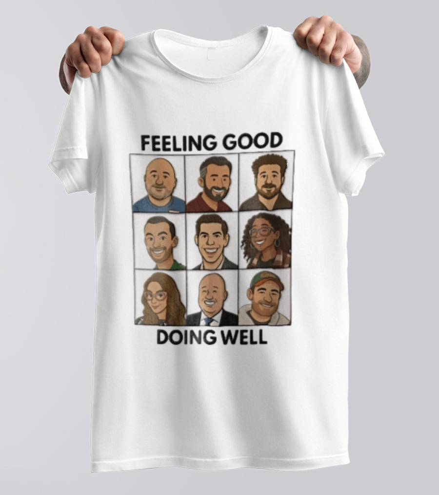 Feeling Good Doing Well Nine Cartoon Caricature Grid T-Shirt