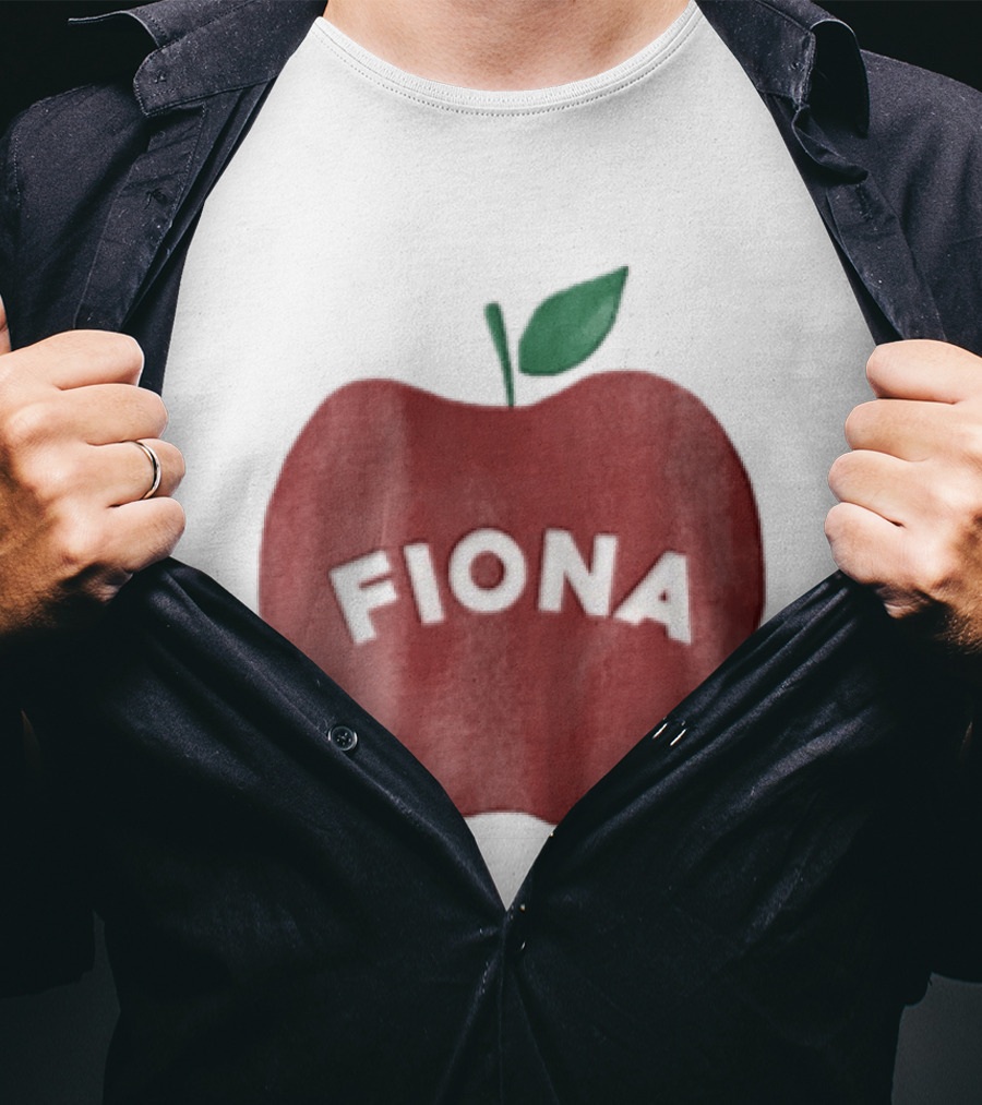 Fiona White Curved Lettering On Watercolor Red Apple With Green Leaf T-Shirt