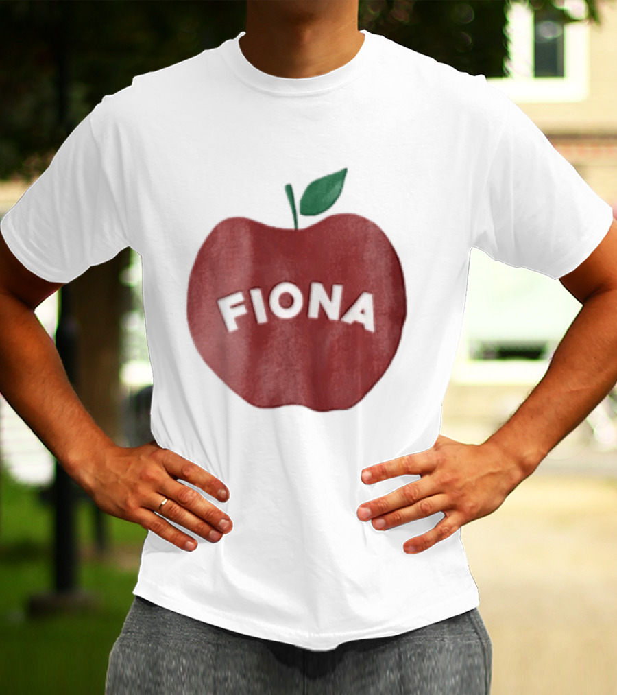 Fiona White Curved Lettering On Watercolor Red Apple With Green Leaf T-Shirt