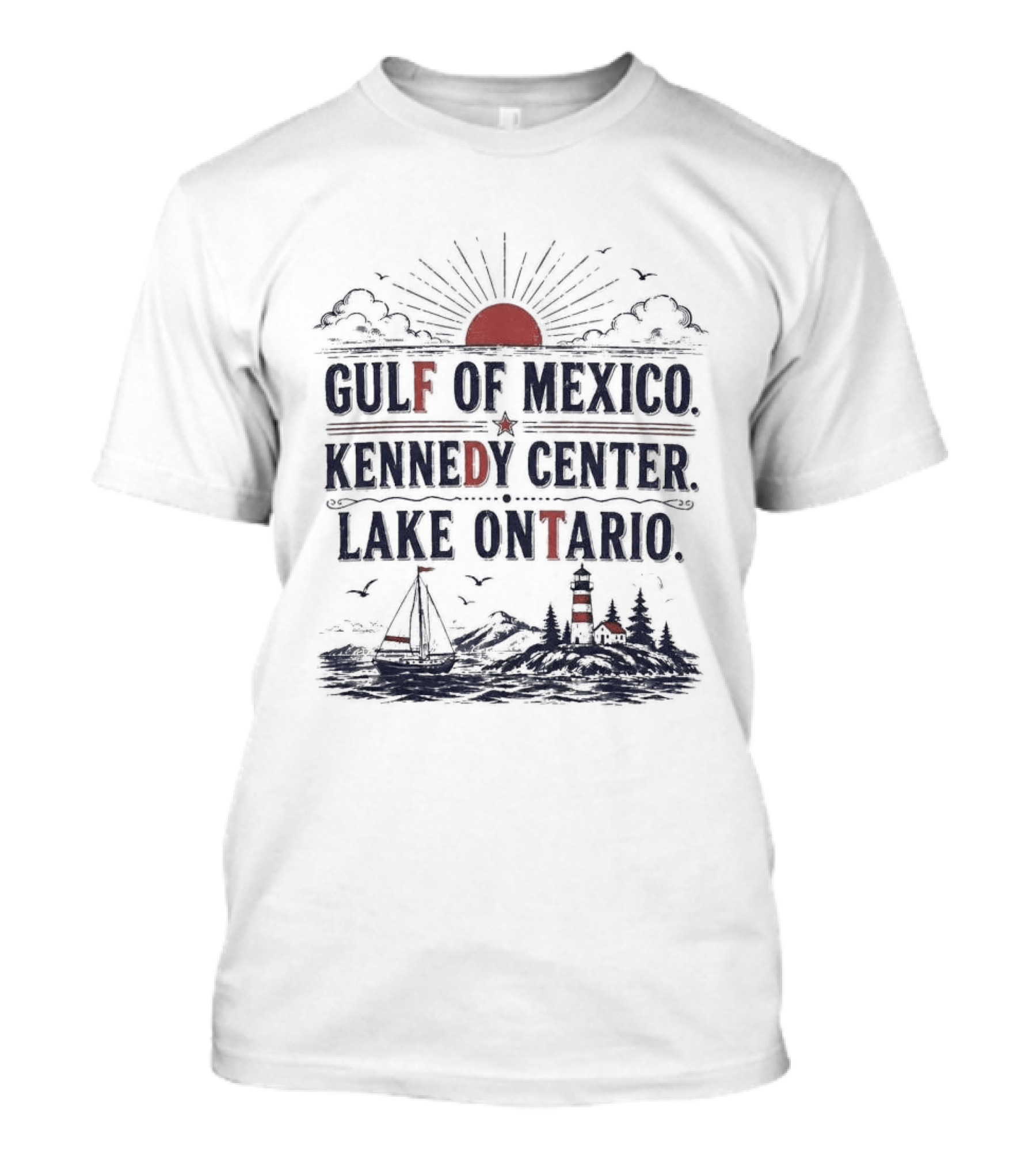 Gulf Of Mexico Kennedy Center Lake Ontario Scenic Nautical Landscape T-Shirt