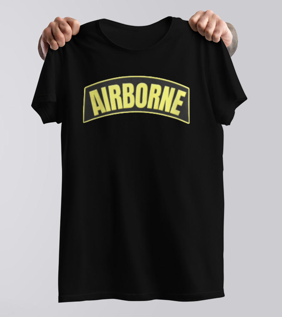 Airborne Yellow Arched Tab Patch Dark Military T-Shirt