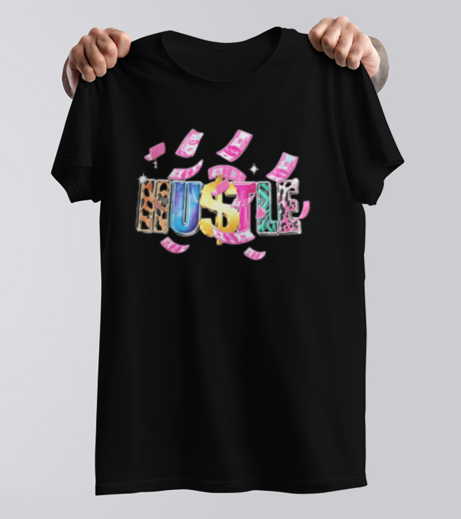 Hustle 3D Gold Dollar Sign Pink Cash Sparkles T-Shirt
