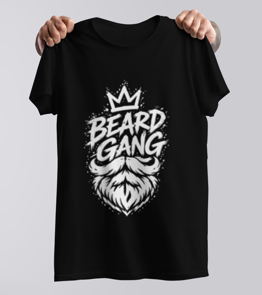 Beard Gang Crown Handlebar Mustache Paint Splatter Bushy Facial Hair T-Shirt