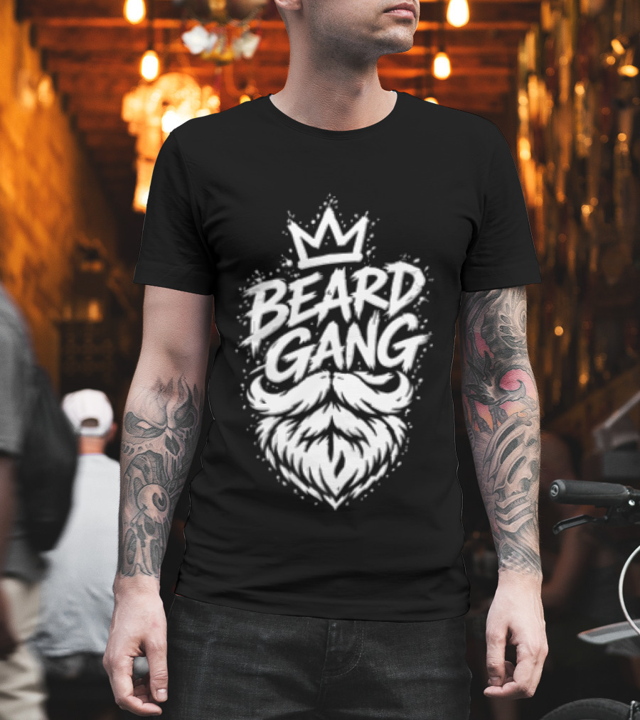 Beard Gang Crown Handlebar Mustache Paint Splatter Bushy Facial Hair T-Shirt
