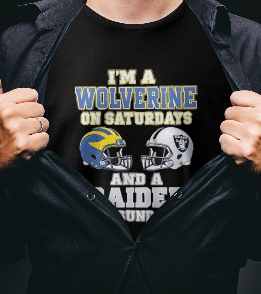 I'm A Wolverine On Saturdays And A Raider On Sundays Football Helmet Fan Gear T-Shirt