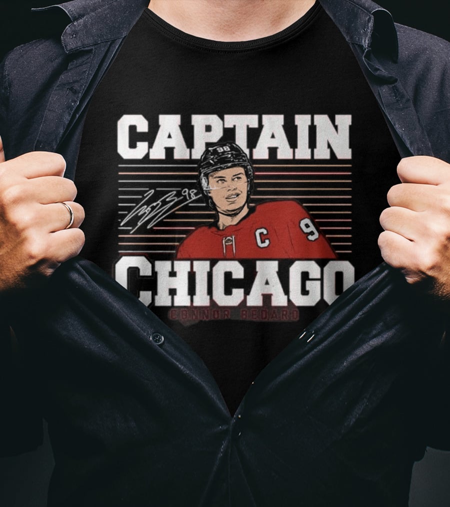 Connor Bedard Number 98 Captain Chicago Hockey T-Shirt