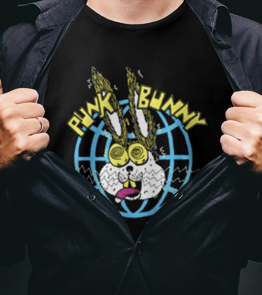 Punk Bunny Store Trucker Hat With Vibrant Bunny And Electric World Motif T-Shirt