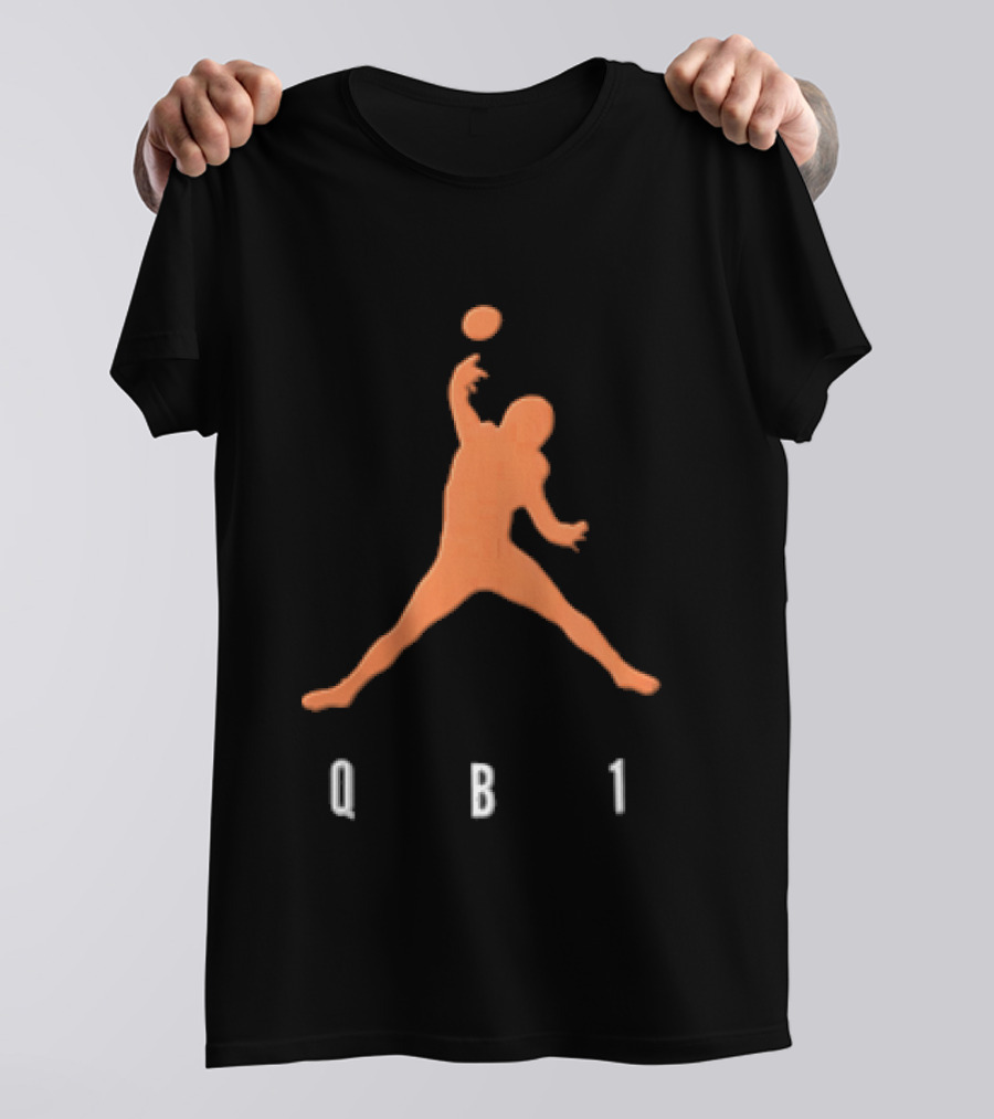 Qb1 Orange Jumpman Pose Football Quarterback Throwing Ball T-Shirt