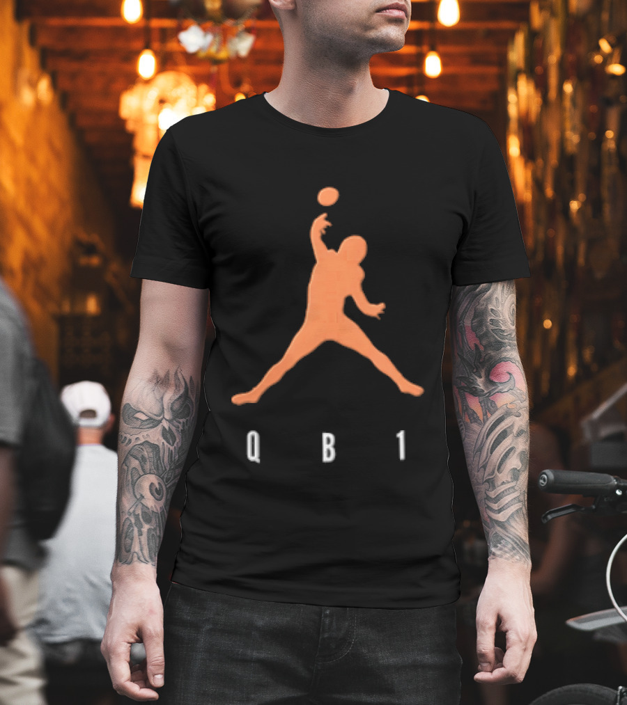 Qb1 Orange Jumpman Pose Football Quarterback Throwing Ball T-Shirt