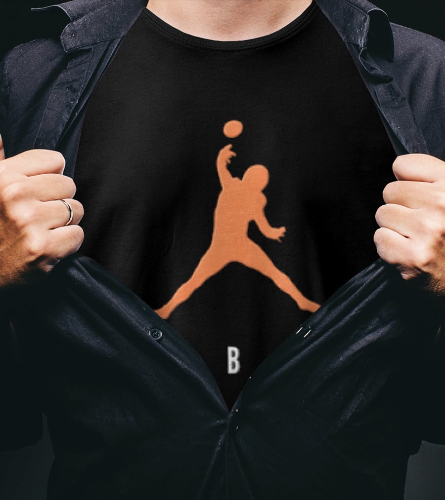 Qb1 Orange Jumpman Pose Football Quarterback Throwing Ball T-Shirt