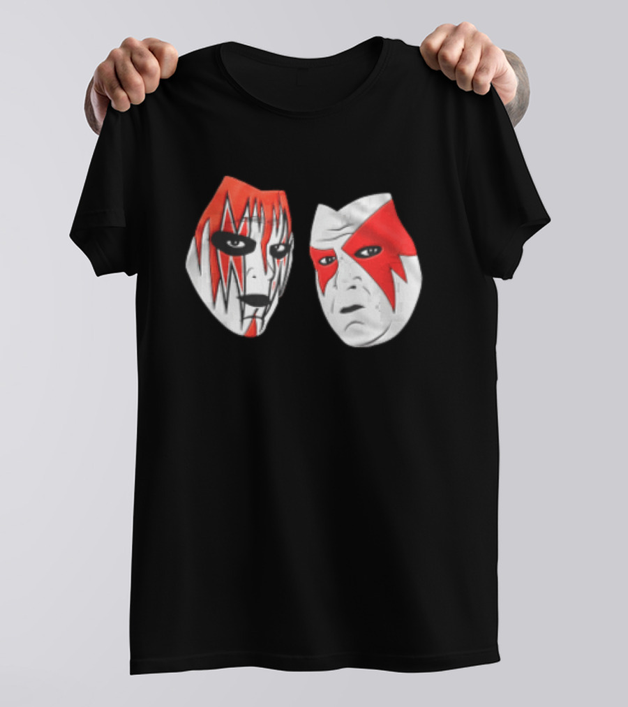 Red And White Face Paint Wrestler Cartoon Caricatures T-Shirt
