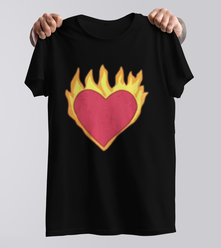 Fiery Heart Cartoon In Yellow Orange Flames T-Shirt