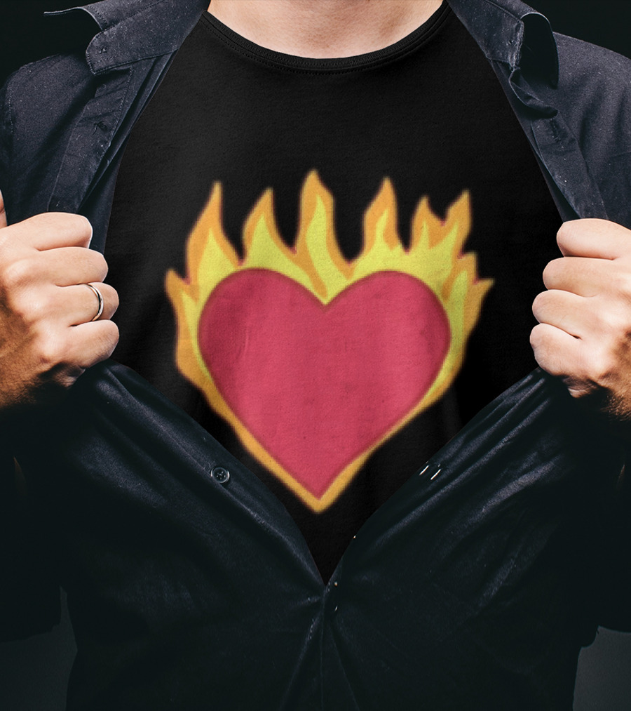 Fiery Heart Cartoon In Yellow Orange Flames T-Shirt
