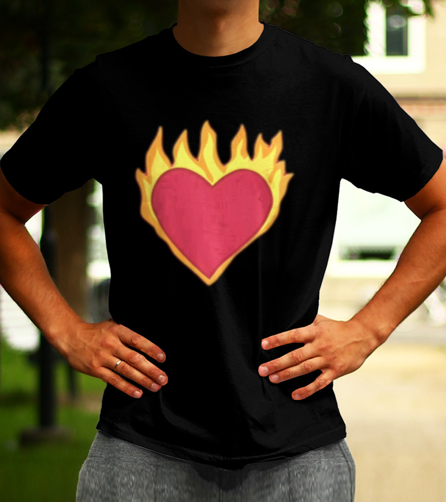 Fiery Heart Cartoon In Yellow Orange Flames T-Shirt