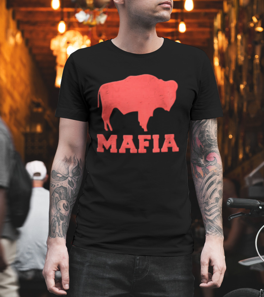 Mafia Distressed Red American Buffalo Bison T-Shirt