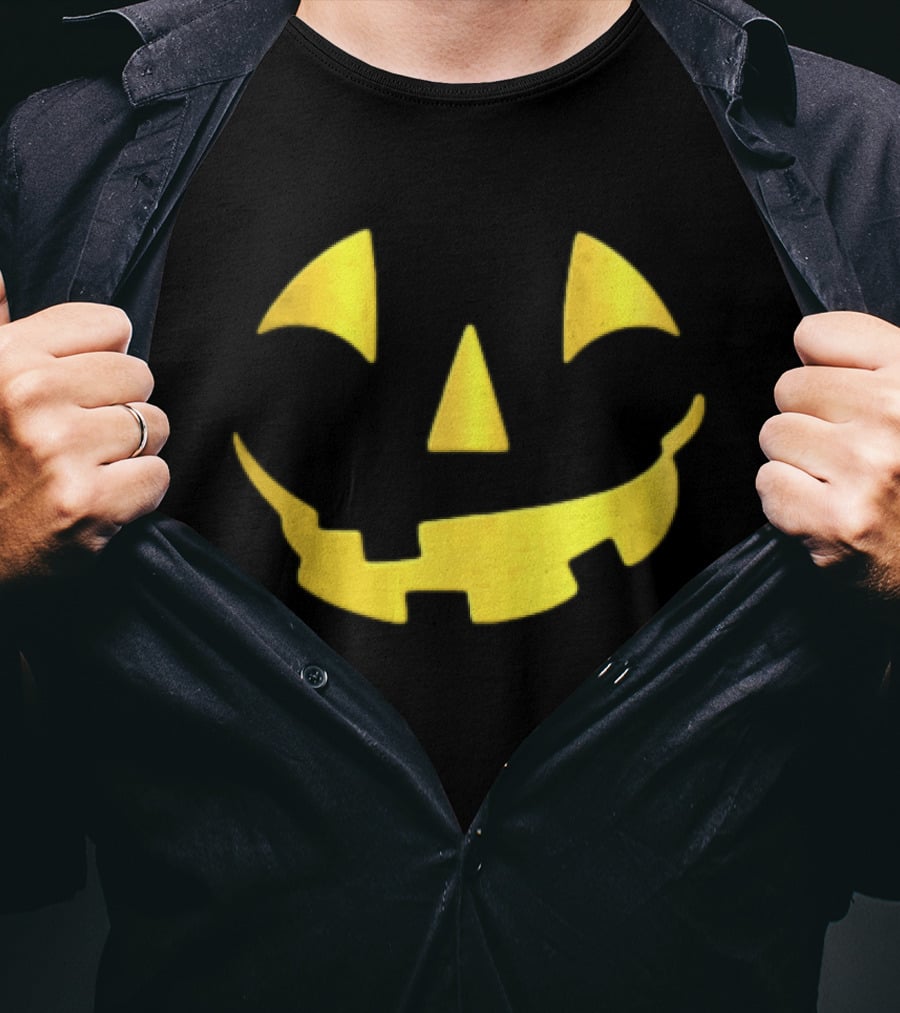 Glowing Metallic Gold Jack O Lantern Pumpkin Face T-Shirt
