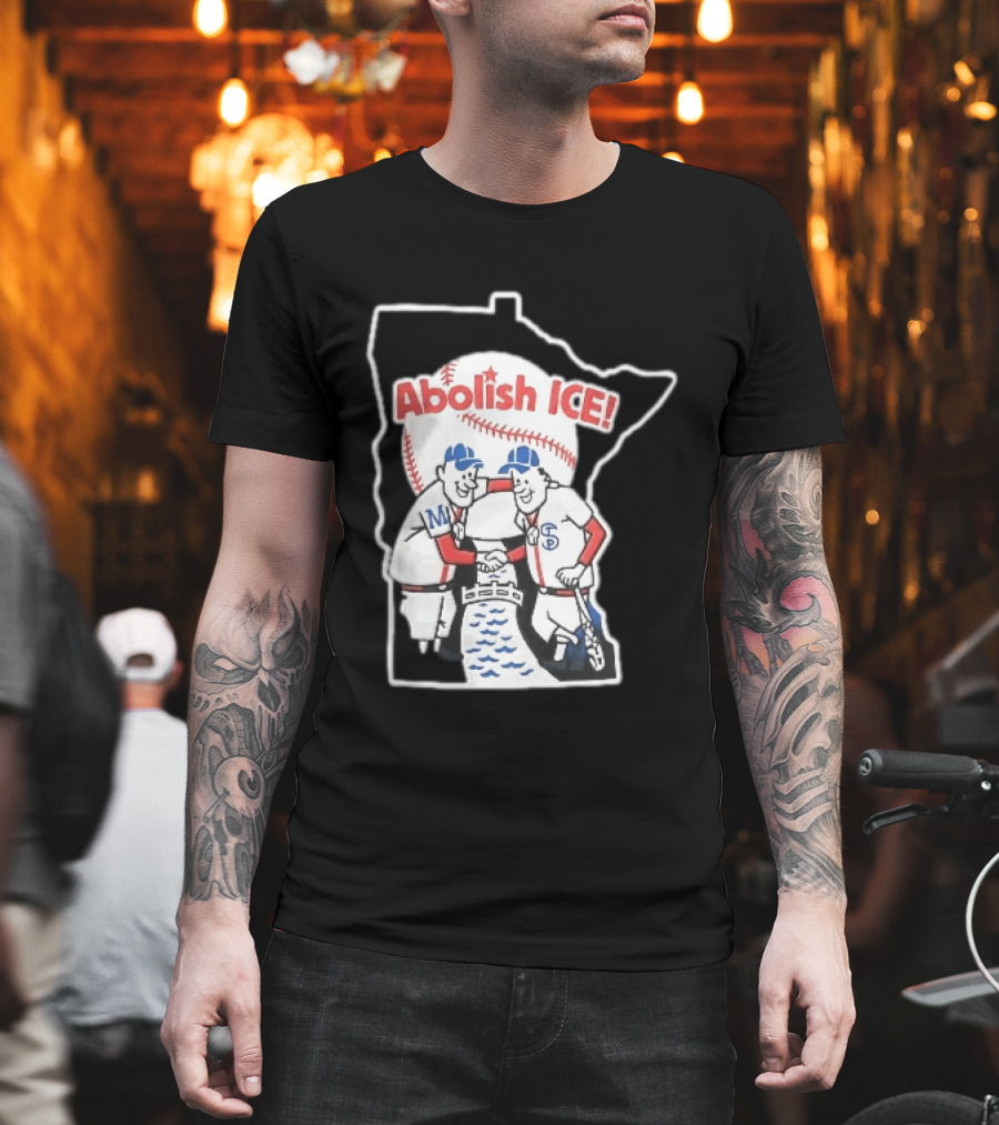 Minnesota Twins Abolish ICE Cartoon Players Shaking Hands River State T-Shirt