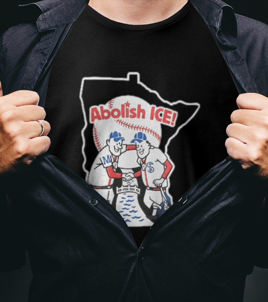 Minnesota Twins Abolish ICE Cartoon Players Shaking Hands River State T-Shirt