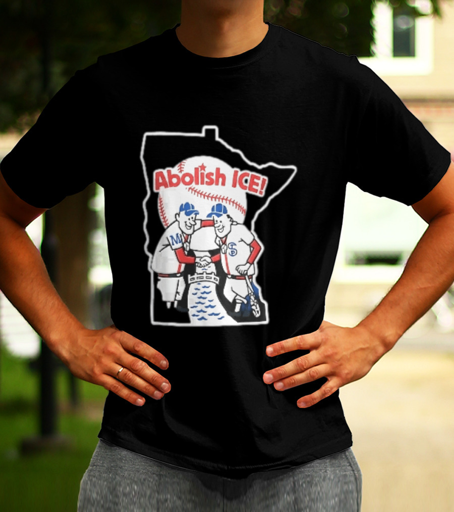 Minnesota Twins Abolish ICE Cartoon Players Shaking Hands River State T-Shirt