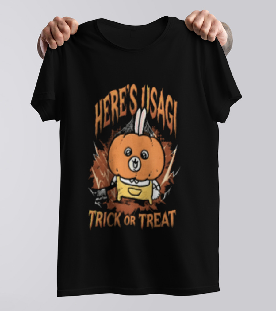 Here's Usagi Trick Or Treat Pumpkin Rabbit With Axe Halloween T-Shirt