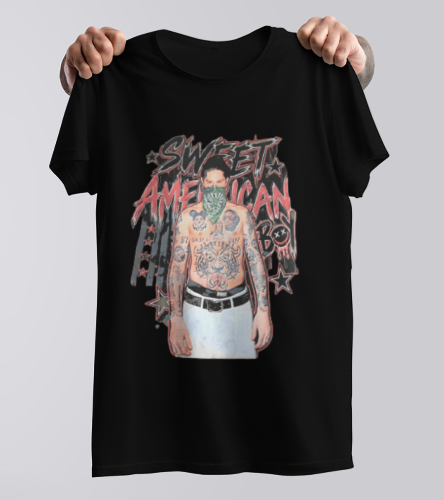 Sweet American Boy Less Tattooed Man Green Bandana Stars Bootleg T-Shirt