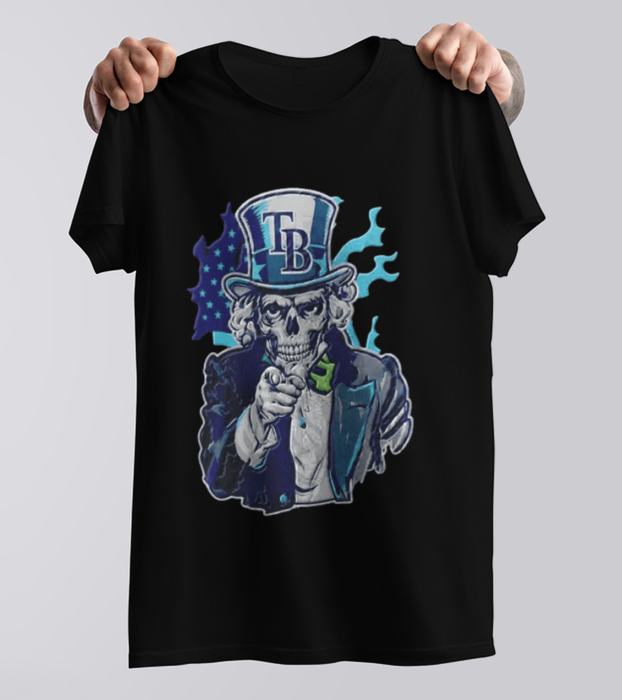 Tampa Bay Rays Skeleton Uncle Sam American Flag T-Shirt