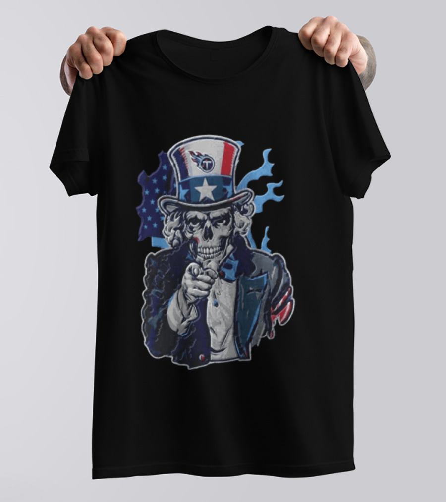 Tennessee Titans Skeleton Uncle Sam Pointing Patriotic American Flag T-Shirt