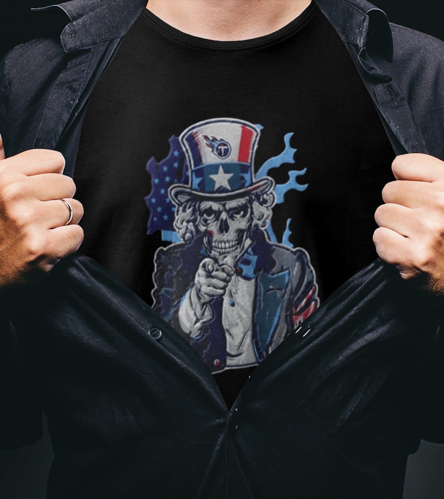 Tennessee Titans Skeleton Uncle Sam Pointing Patriotic American Flag T-Shirt
