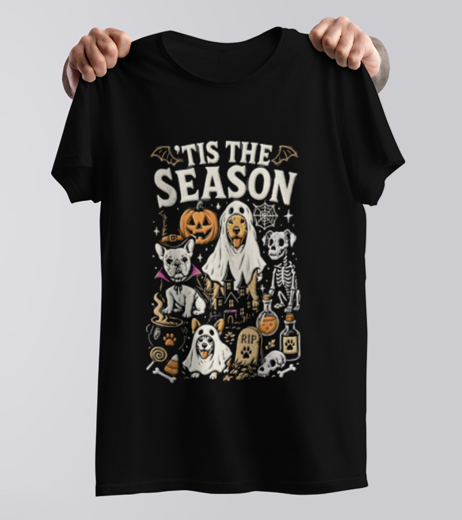 Tis The Season Halloween Dogs Ghost Pumpkin Festive Celebration T-Shirt
