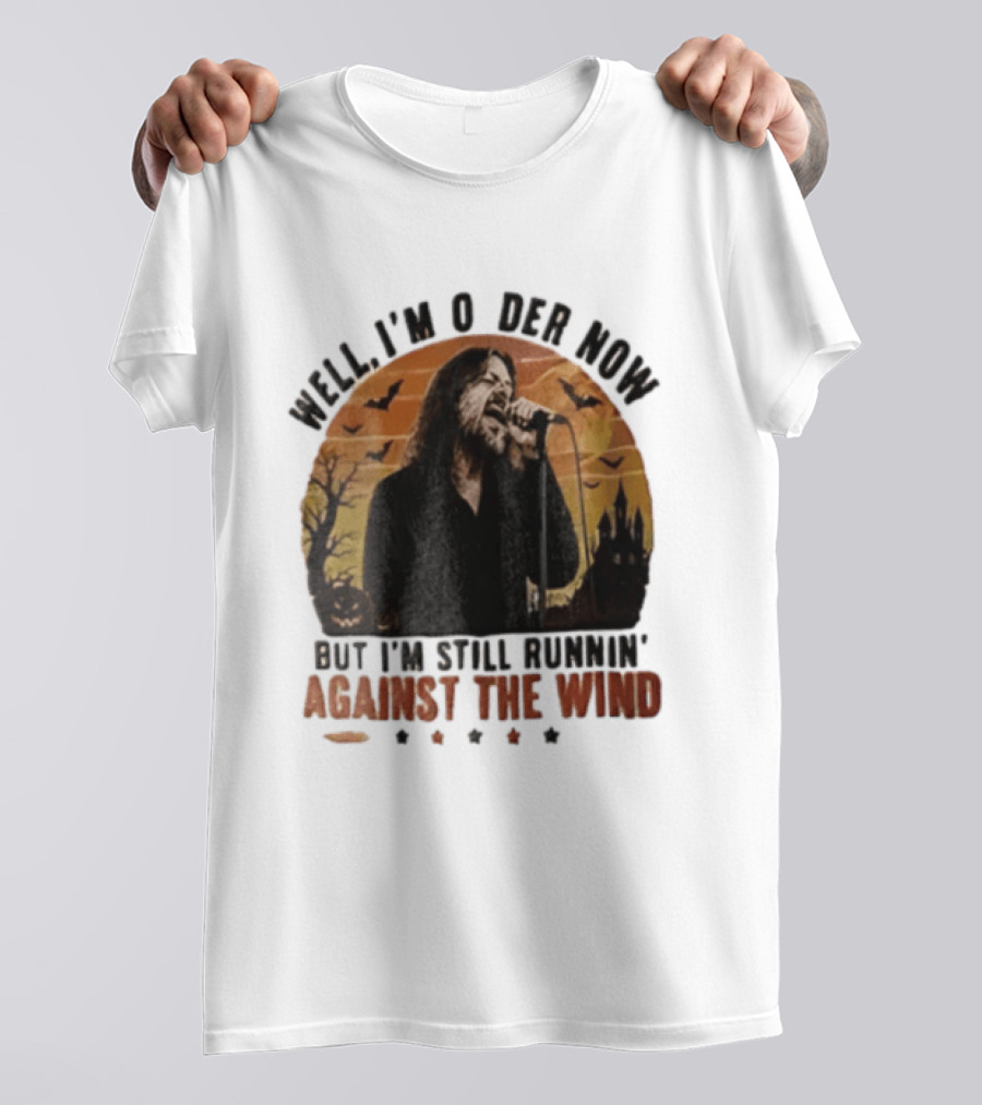 Well I'm Older Now But I'm Still Runnin' Against The Wind Bearded Singer Halloween Sunset Castle T-Shirt