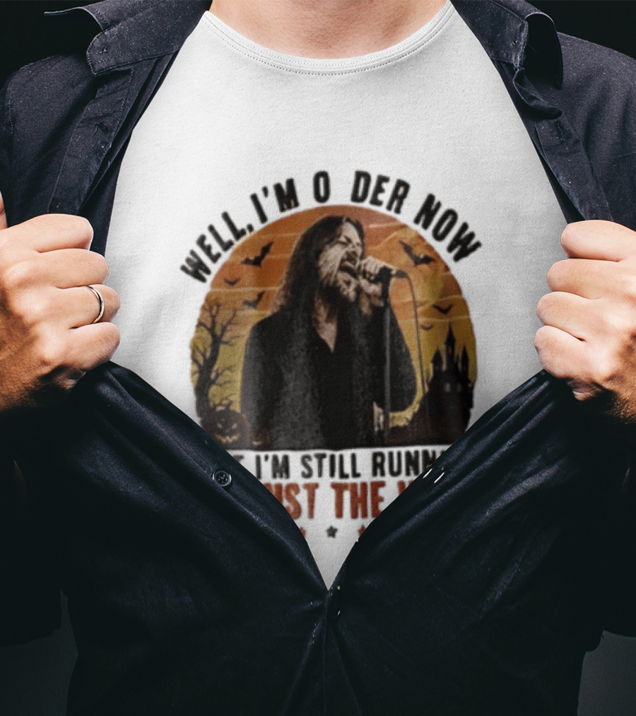 Well I'm Older Now But I'm Still Runnin' Against The Wind Bearded Singer Halloween Sunset Castle T-Shirt