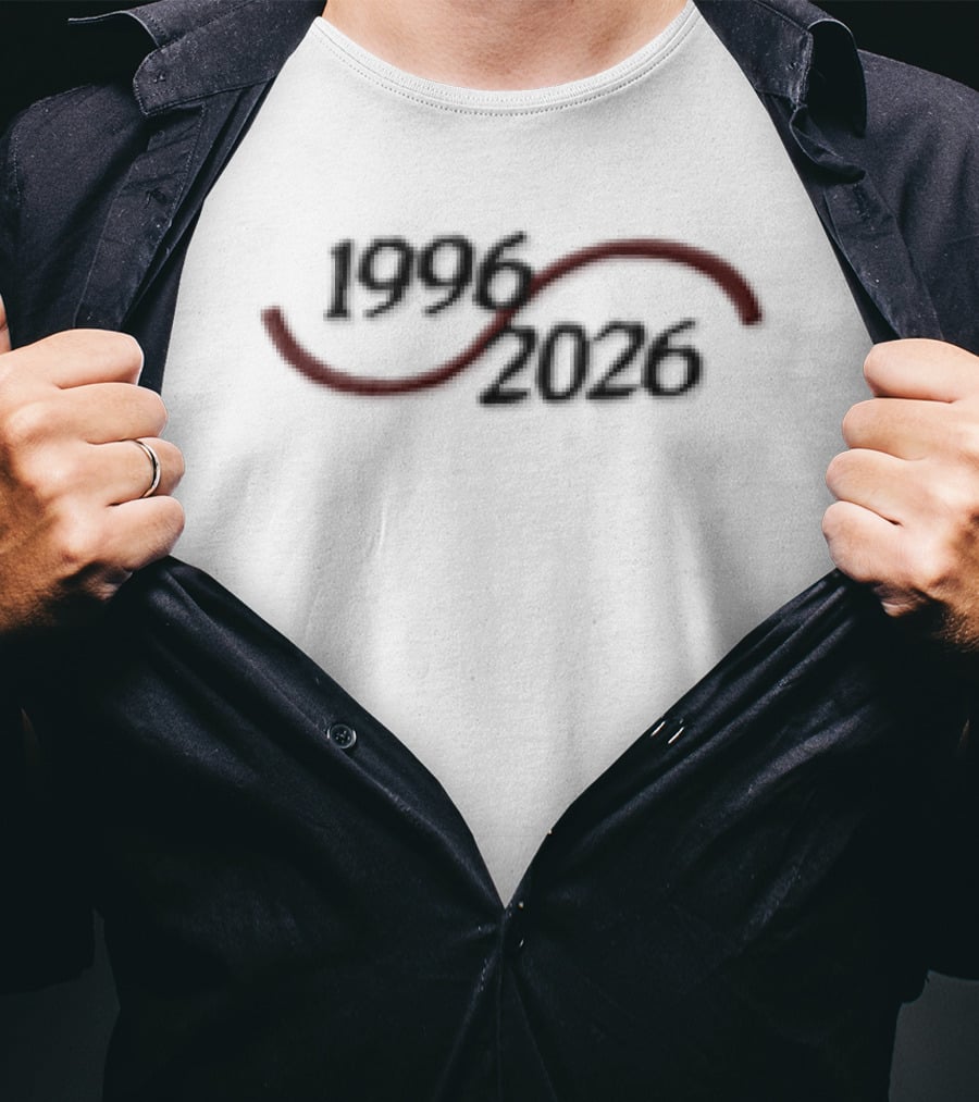 1996 2026 Red Curved Wave Line Typing Lifeline T-Shirt