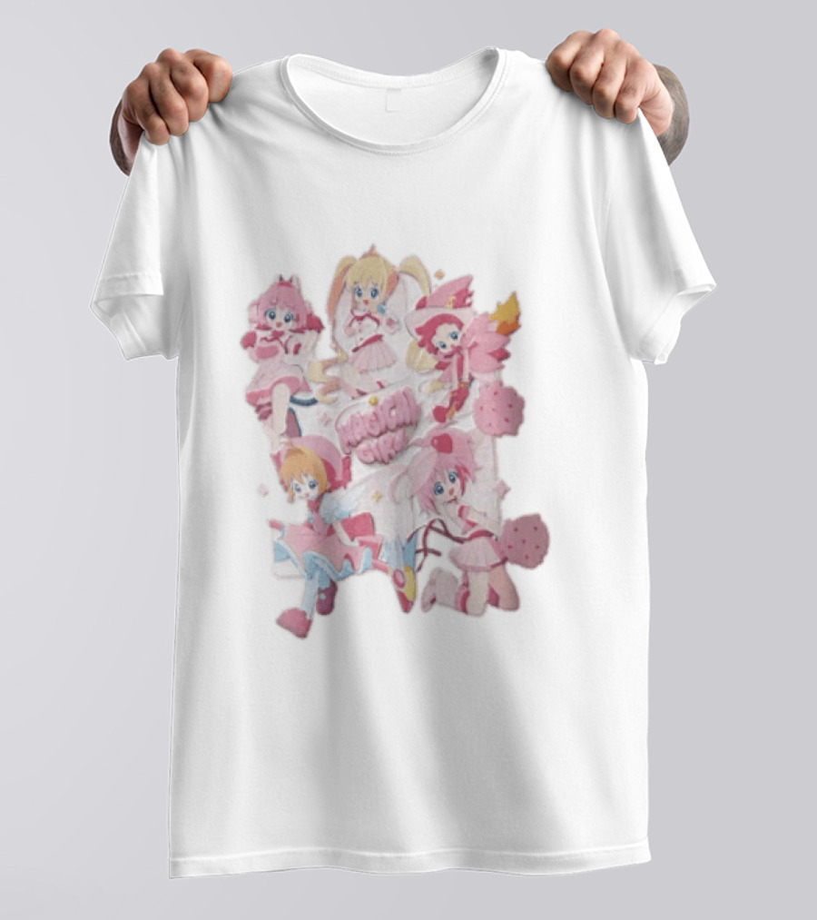 Magical Girl Anime Characters Pastel Posing Pink Cartoon T-Shirt