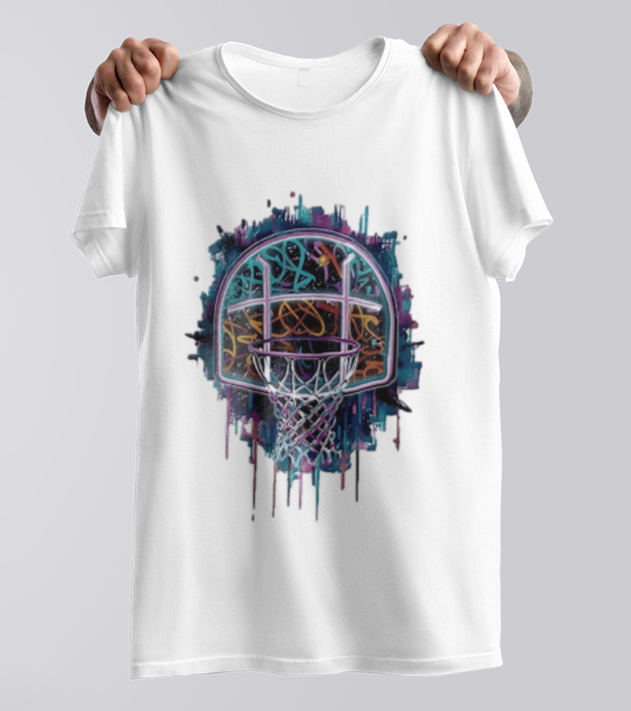 Neon Graffiti Basketball Backboard Dripping Multicolor T-Shirt